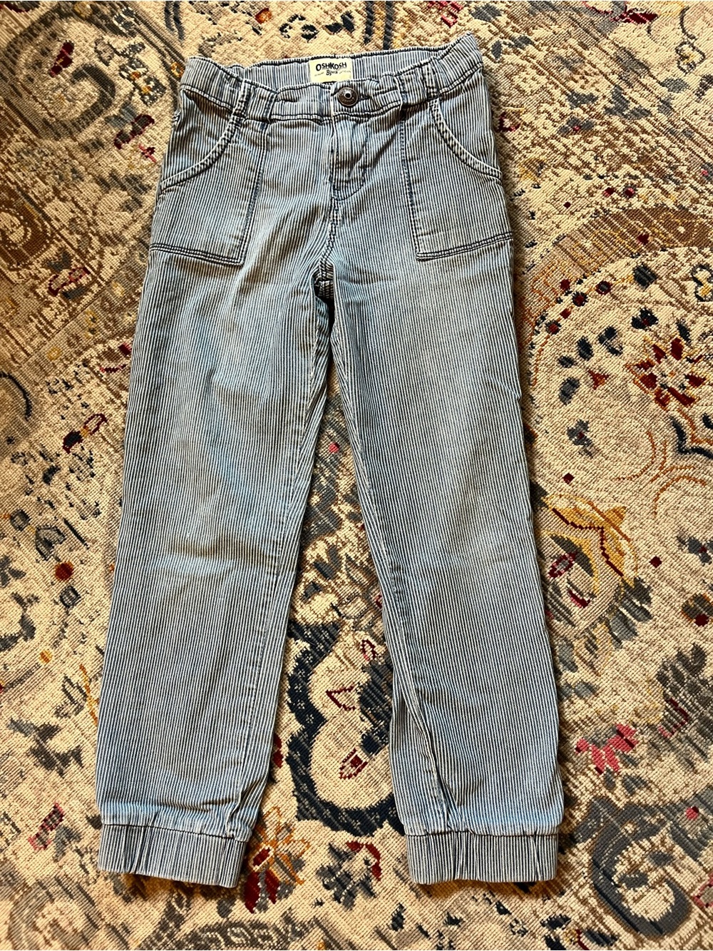 Oshkosh B’gosh Size 6 Hickory Navy Striped Pants, Adjustable Waist Cotton